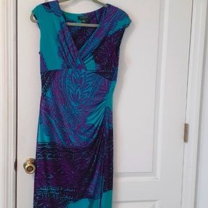 Aqua and purple dress size 8  VNeck front drapes